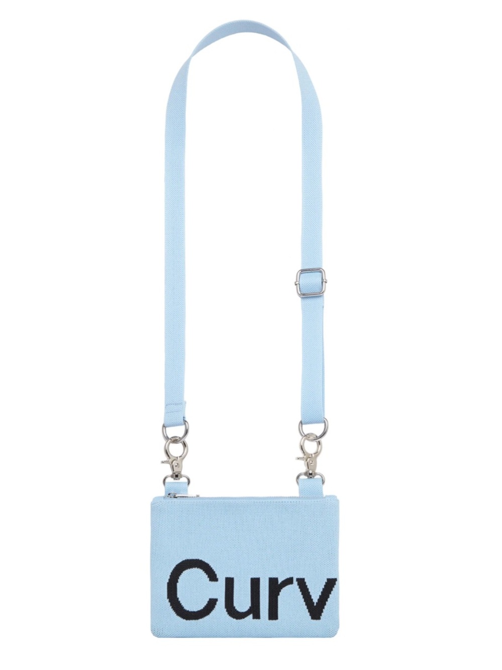 Light Blue Crossbody Knit Bag with Bold Lettering